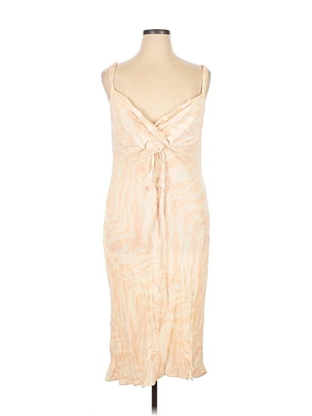 ASOS Pale Peach Satin Midi Dress with Front Tie Plus Size 16